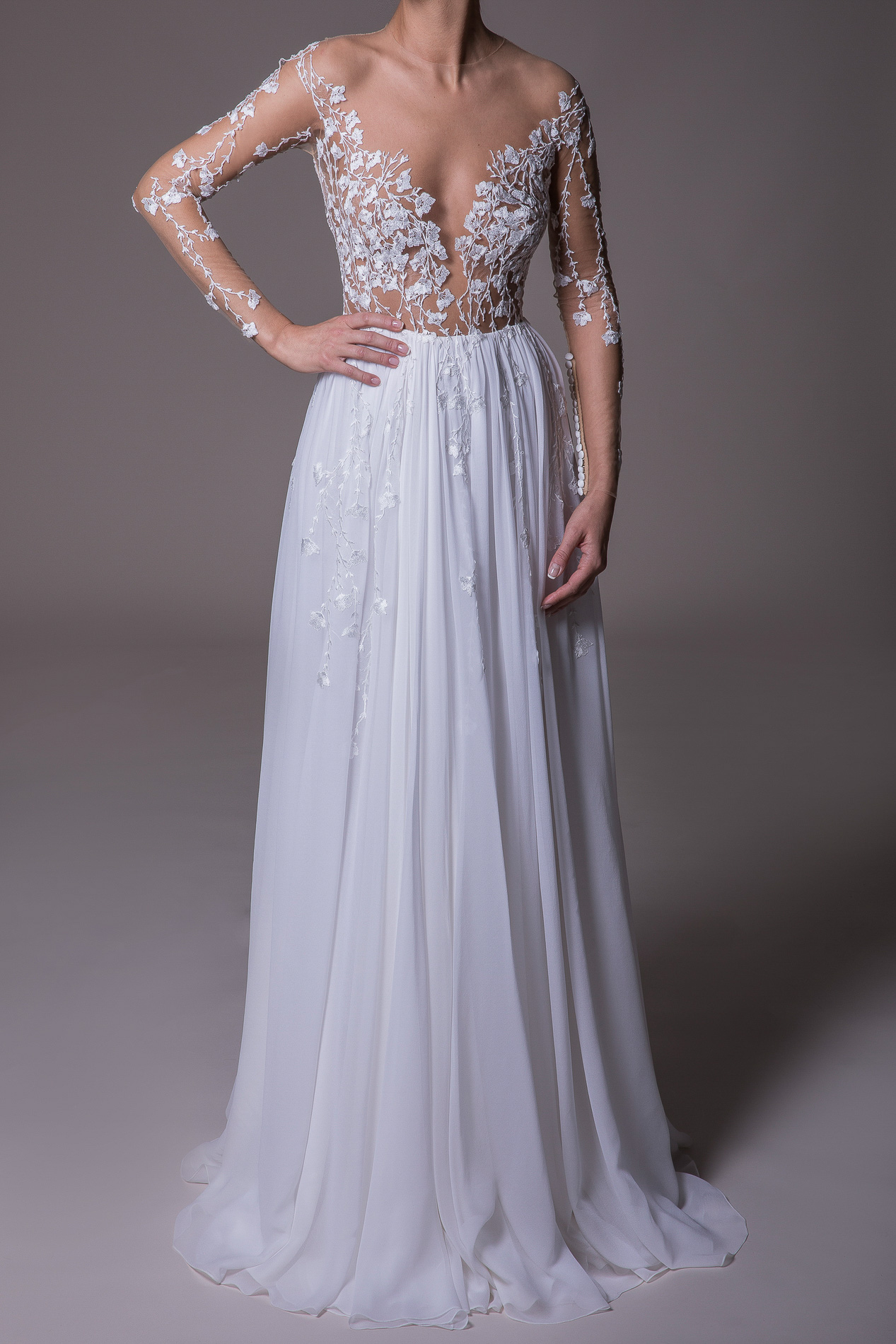 FAYE TATTOO LACE AND SILK CHIFFON GOWN