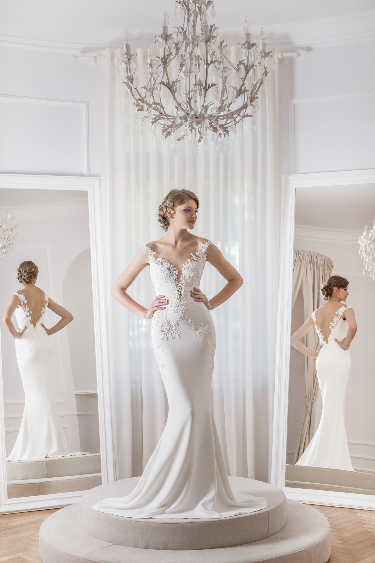 PEARL CREPE LACE GOWN