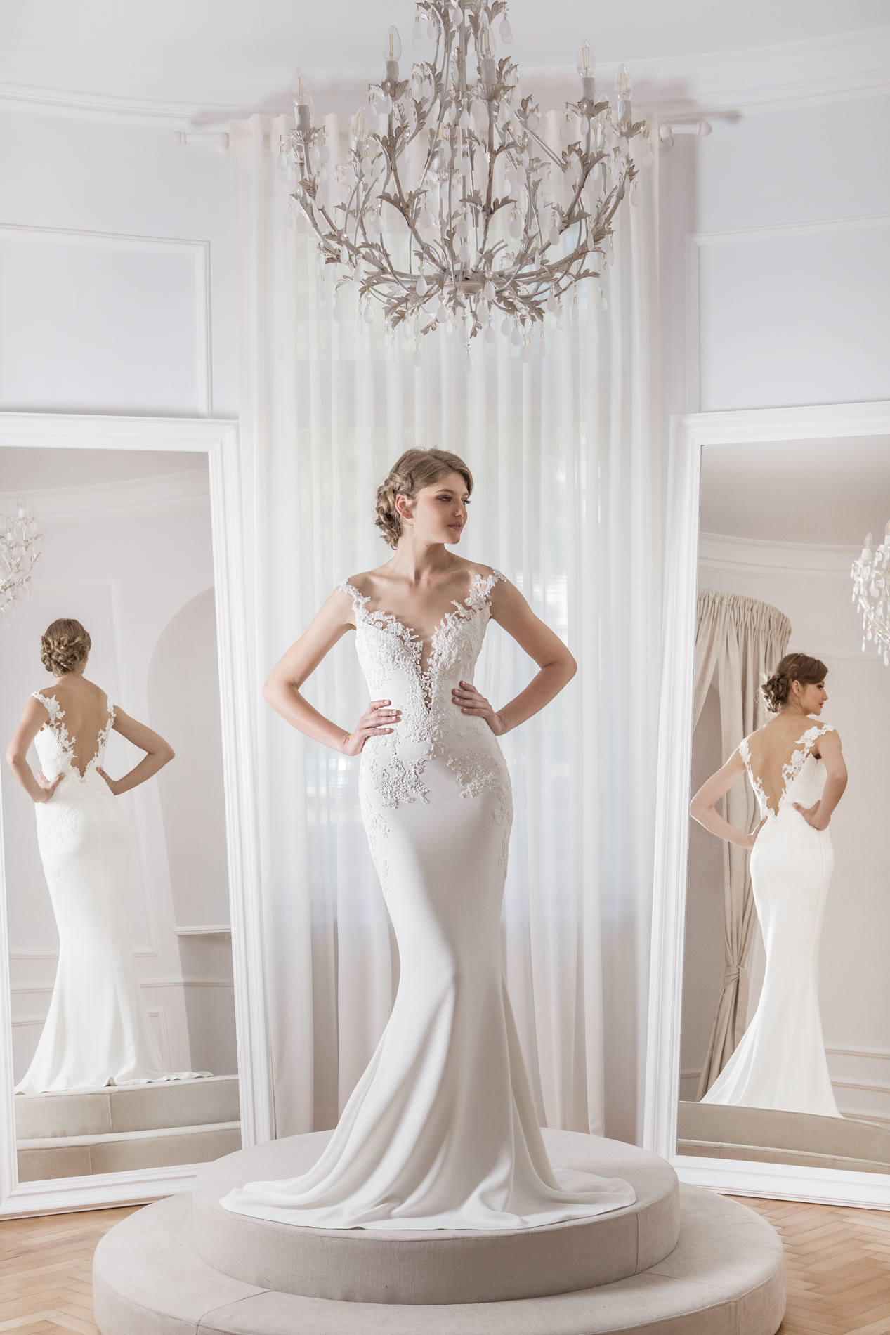 PEARL CREPE LACE GOWN