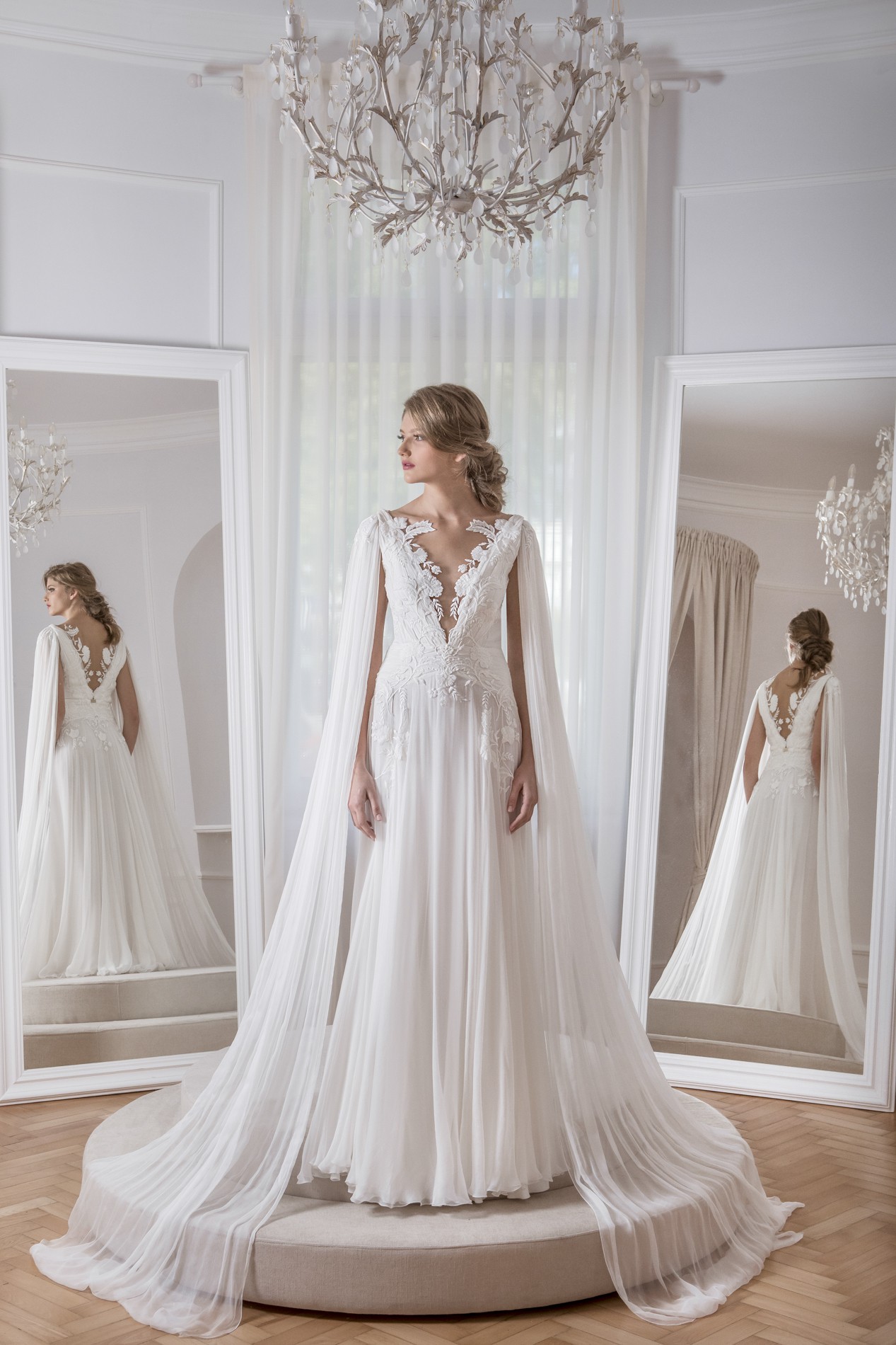 DANDELION SILK CHIFFON AND LACE GOWN