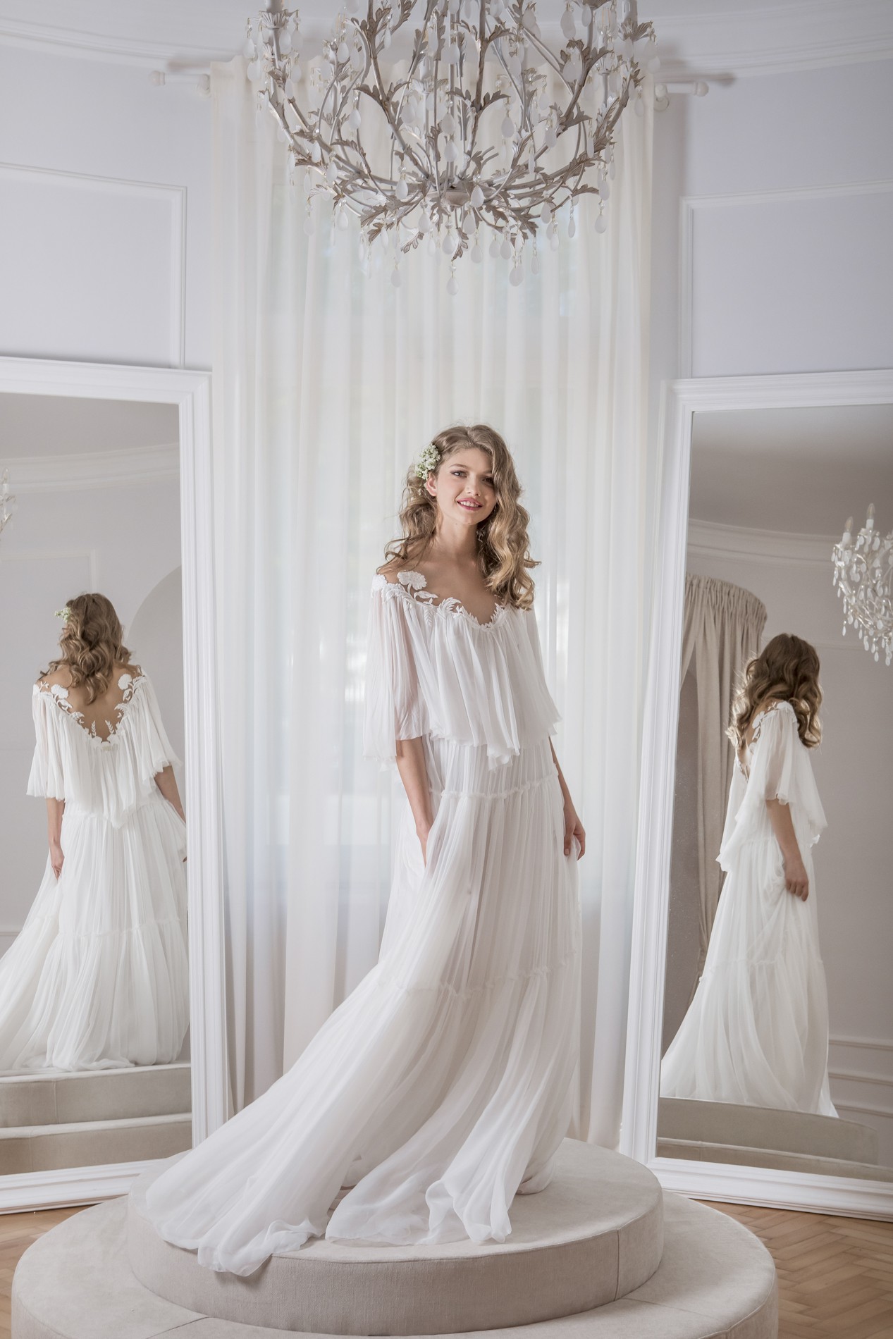 CLOVER SILK CHIFFON AND LACE DETAILS BOHO GOWN