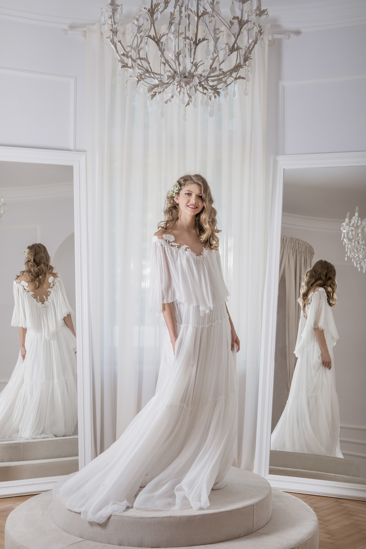CLOVER SILK CHIFFON AND LACE DETAILS BOHO GOWN