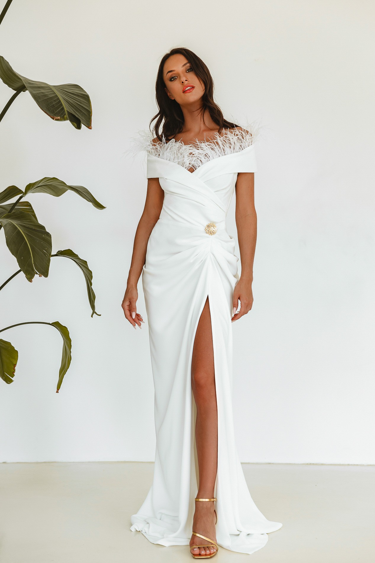 ATHENA FEATHER - TRIMMED DRESS