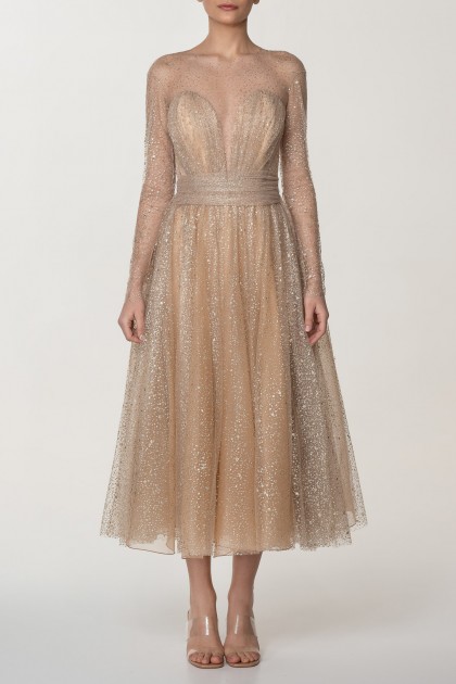 CHRYSA GOLD GLITTER TULLE BODICE GOWN