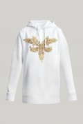 WHITE HOODIE WITH FRONT CRYSTAL EMBROIDERY