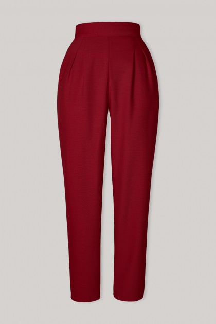 RUBY RED VIRGIN WOOL STRUCTURED CONIC PANTS