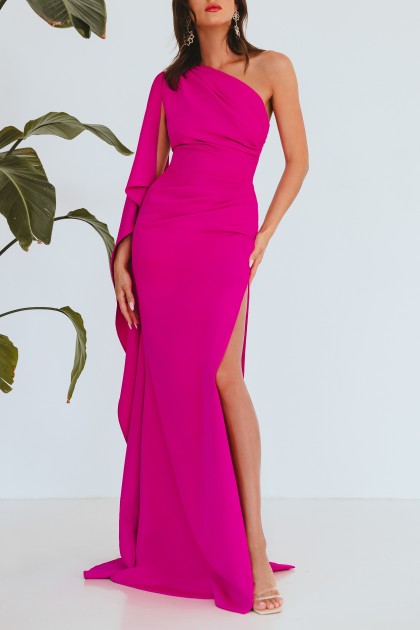 ALBA LONG HOT PINK CREPE DRESS