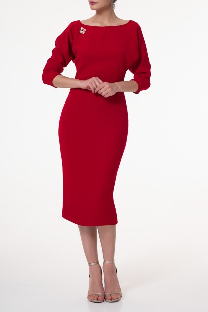 KATE RED CREPE MIDI DRESS