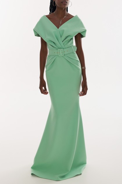 KENDRA AQUAMARINE CREPE LONG DRESS