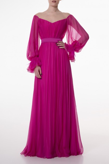 CHER BOHO SILK FUCHSIA LONG DRESS