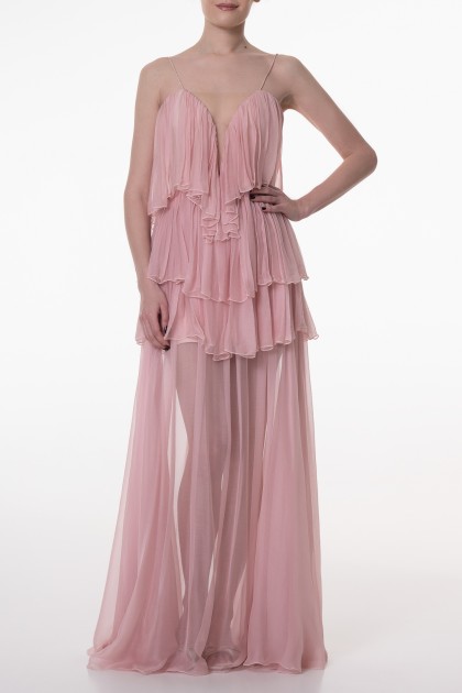 PRIYA BOHO SILK BLUSH LONG DRESS