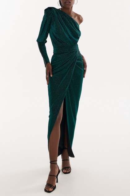 DEMI IRIDESCENT GREEN JERSEY ANKLE LENGTH DRESS