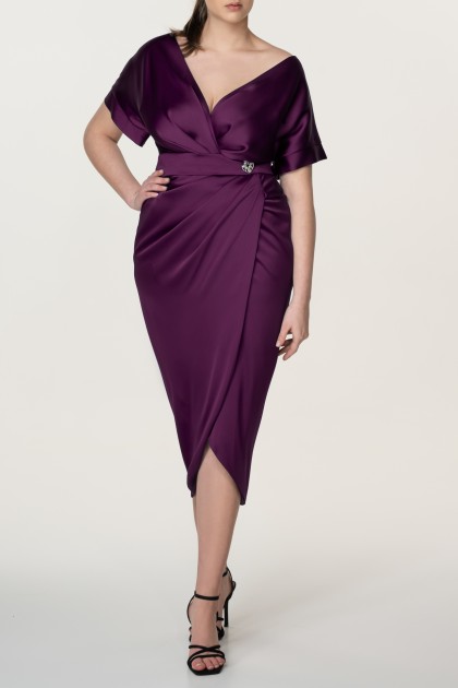 JAYA BURGUNDY SATIN MIDI DRESS