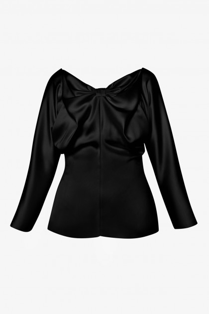 BLACK BOW SATIN BLOUSE