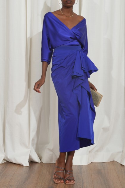 ALLURE ROYAL BLUE TAFFETA MIDI SKIRT