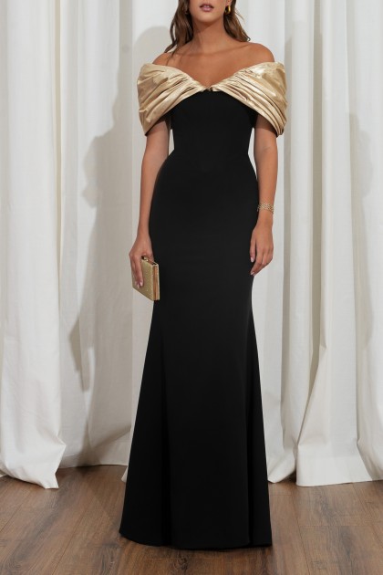 IVONNA CREPE AND METALLIC TAFFETA DRESS
