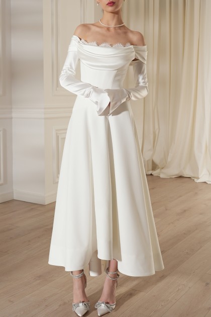 SALMA BRIDAL LACE AND CREPE MIDI DRESS