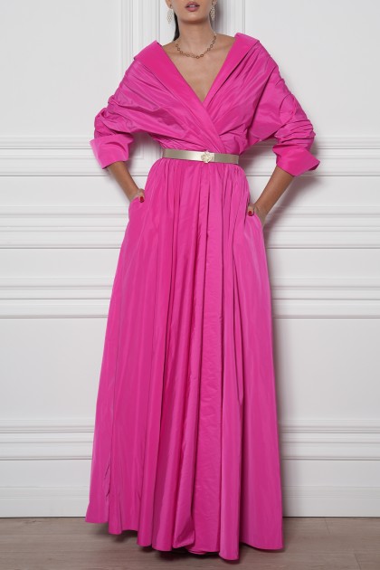 CARRIE FUCHSIA TAFFETA LONG DRESS