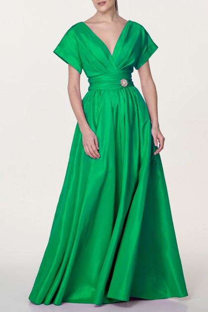 FLORA SPRING GREEN TAFFETA LONG DRESS