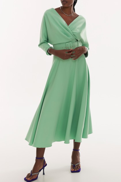 REESE AQUAMARINE CREPE MIDI DRESS